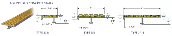 Extruded aluminum stair treads for poured concrete stairs.
