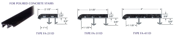Extruded aluminum stair treads for concrete stairs.