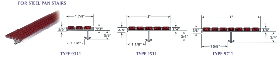 Extruded aluminum stair treads for steel pan stairs.