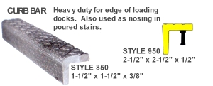 Curb Bar. Heavy duty for edge of loading docks. Also used as a nosing in poured stairs.